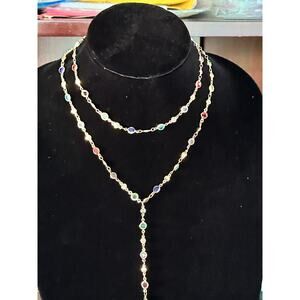 18K Gold Plated Rainbow Gemstone Station Necklace Amethyst Citrine Garnet 14-16"